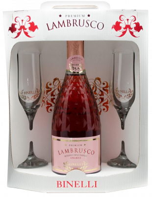 Вино игристое Lambrusco Binelli Rosato 0.75л полуслад.+ 2 фужера 